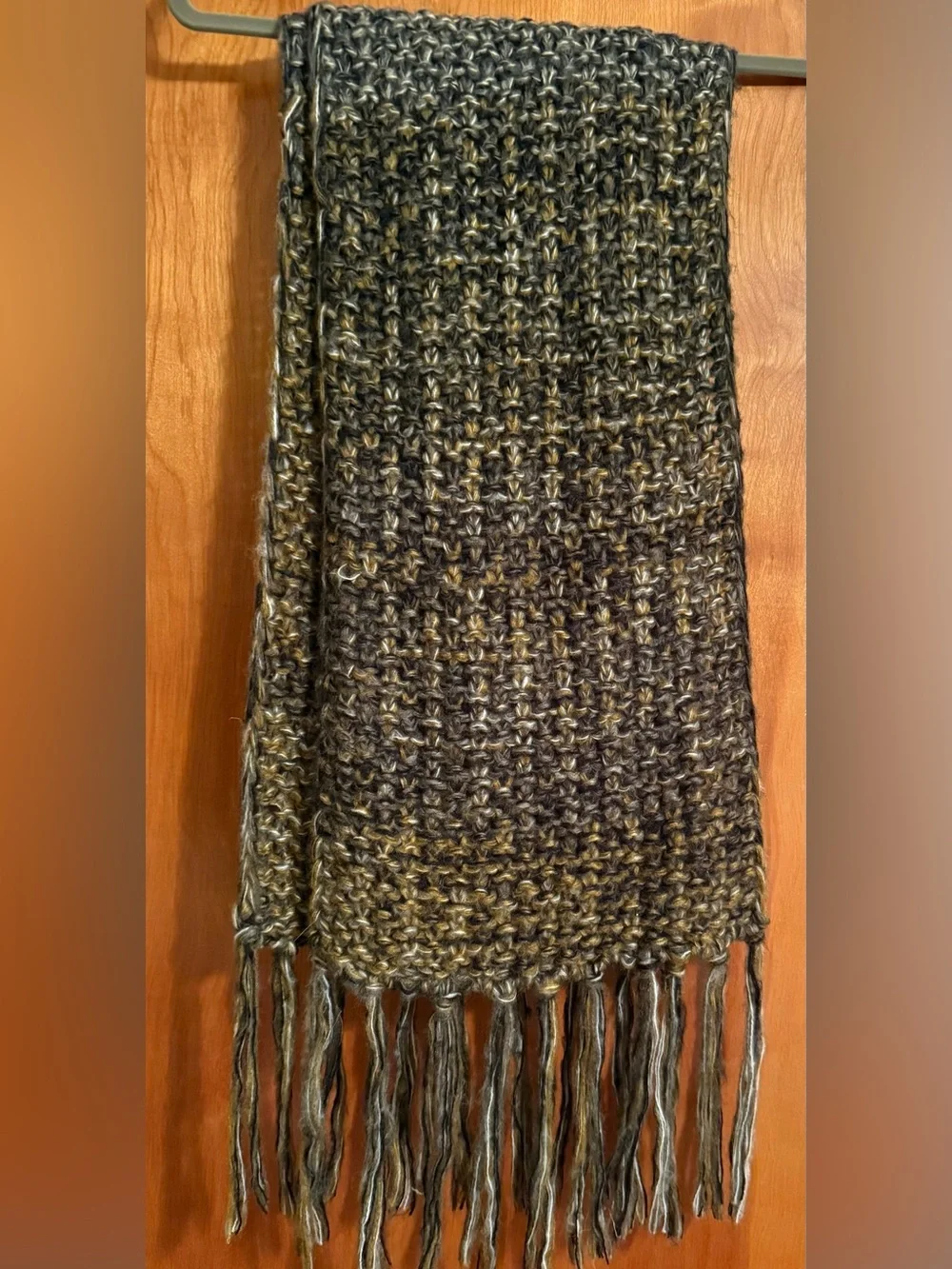 Mixit Faux Fur Knit Scarf in Brown and Gray Blend
